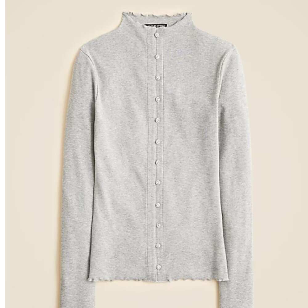 NEW J. Crew Classic Perfect rib cardigan top with jewel buttons Clr: Hthr Silver